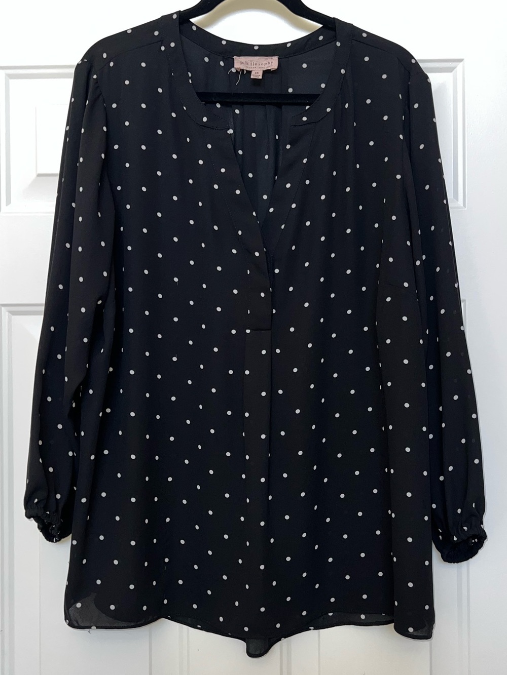 Philosophy Black Polka Dot Long-Sleeve Blouse